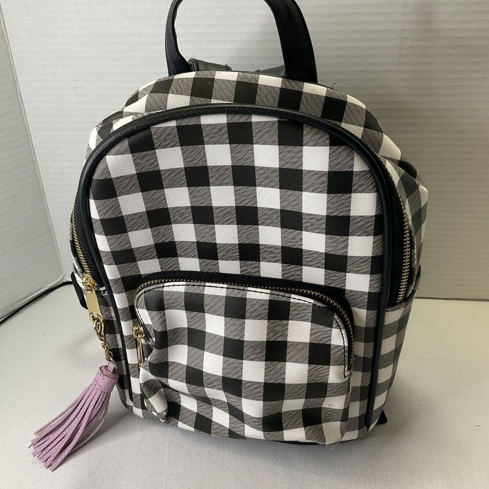 Icing Black/‎ White Gingham Buffalo Check Backpack Purse